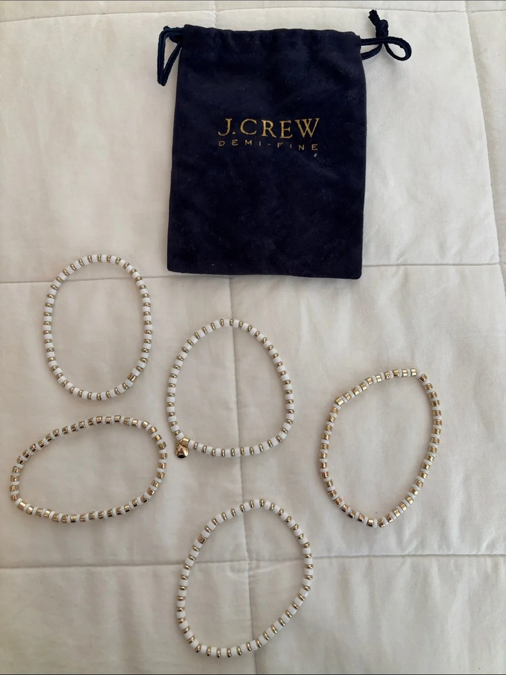 J. Crew White and Gold Multi-Wrap Beaded Bracelet